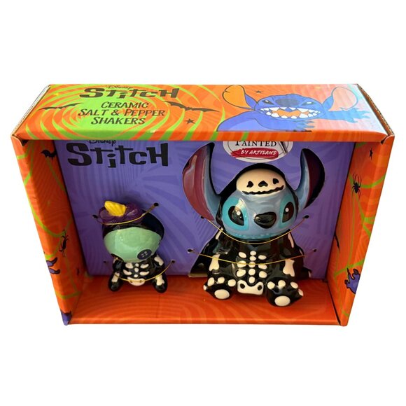 Disney Halloween Stitch &‎ Scrump Skeleton Ceramic Salt & Pepper Shaker Set: New - Picture 3 of 7